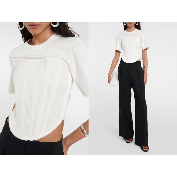DION LEE Corset Cotton Jersey T-shirt White US 10 Minimalist Runway Celeb Fav - Picture 1 of 7
